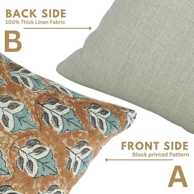 Fabdivine Handcrafted Block Print Cushion Cover 26x26 Inch Thick Linen-Mayur For Sale - Image 4 of 5