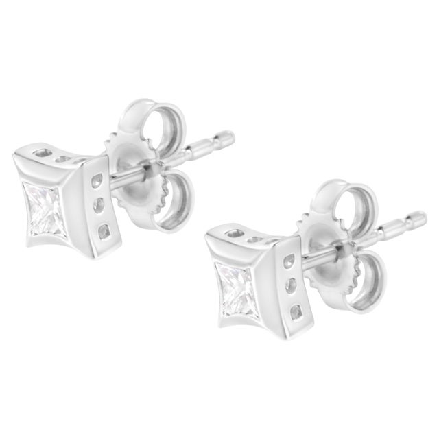 2020s Sterling Silver 1/3 Cttw Princess Cut Diamond Square Stud Earrings For Sale - Image 5 of 5