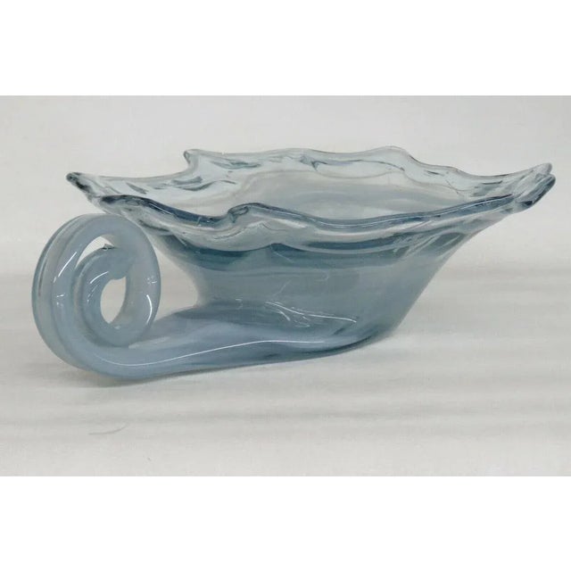 Mid 20th Century Mid Century Modern Vintage Hand Blown Blue Glass Centerpiece Bowl For Sale - Image 5 of 11