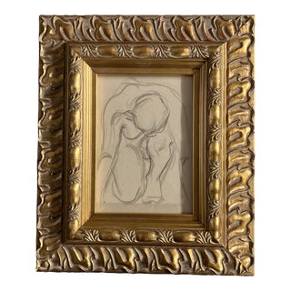 1940’s Art Deco Charcoal Nude Study Drawing Chunky Gold Frame For Sale
