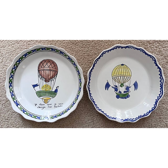 Vintage Faience 'Hot Air Balloon' Plates-Set 2 For Sale In New York - Image 6 of 9