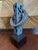 Mid-Century Modern Vintage Signed 13” Hand Hammered Blackwashed Metal Sculpture on Wood Base in a Western Industrial Style For Sale - Image 3 of 17