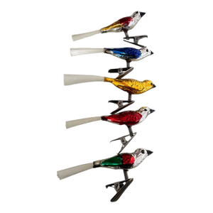 Set of 5 Vintage Mercury Glass Clip on Bird Ornaments