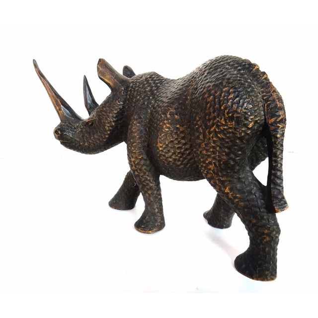 Wood Mid 20th Century African Carved Wood Black Rhinoceros Sculpture For Sale - Image 7 of 13