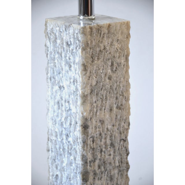 Contemporary Modernist White Marble Table Lamp With Carved Surface For Sale - Image 3 of 9