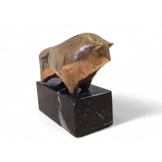 1970s Modern Bronze Bull Sculpture on Marble Base, 1970 For Sale - Image 5 of 8