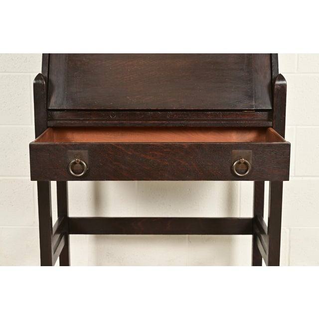 Brown Stickley Brothers Antique Mission Oak Arts & Crafts Drop Front Secretary Desk, Circa 1910 For Sale - Image 8 of 15