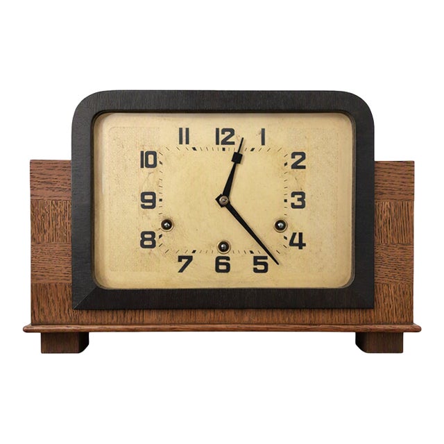 1925 Art Deco Oak Mantel Westminster Clock by Hamburg Amerikanische Uhrenfabrik (Hau) For Sale