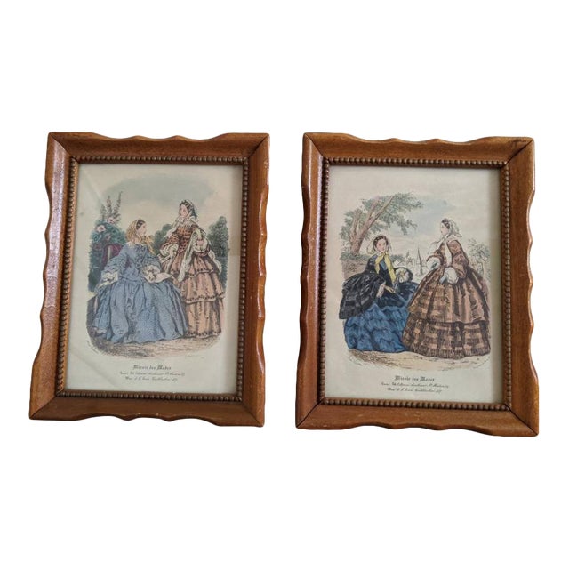 Mid 20th Century Miroir Des Modes French Fashion Prints, Framed - a Pair For Sale