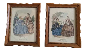 Mid 20th Century Miroir Des Modes French Fashion Prints, Framed - a Pair
