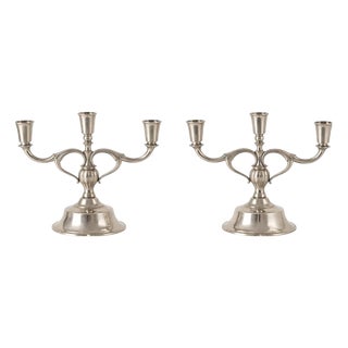 Danish Art Deco Pewter Candelabras attributed to Just Andersen, 1930s, Set of 2 For Sale