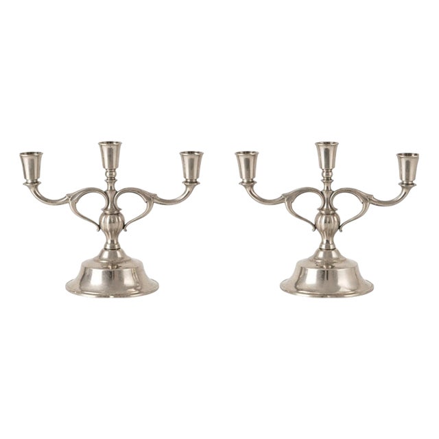 Danish Art Deco Pewter Candelabras attributed to Just Andersen, 1930s, Set of 2 For Sale