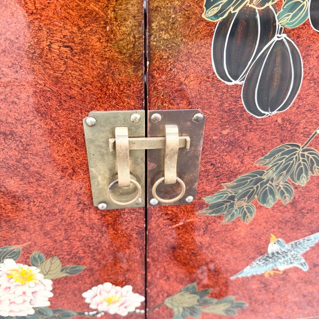 Vintage Chinese Red Hand Painted Armoire/Caninet For Sale - Image 10 of 11