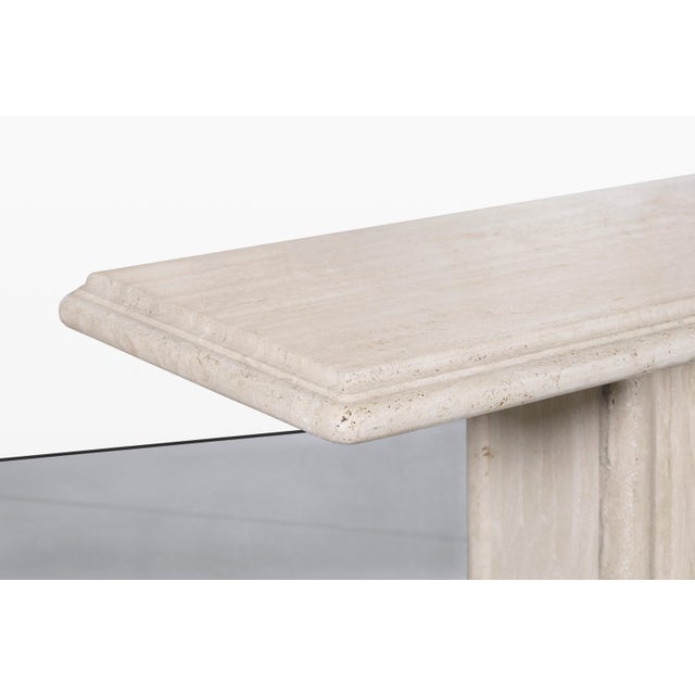 Ivory Vintage Italian Postmodern Bullnose Edge Travertine Console Table For Sale - Image 8 of 12