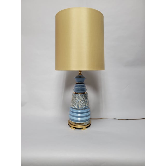 Vintage Mid-Century Modern Ceramic and Brass Lamp For Sale - Image 10 of 10