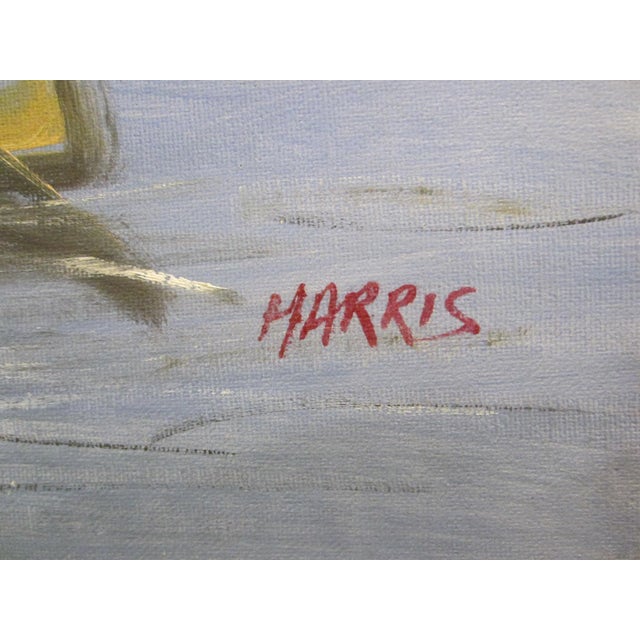 1970s Merchant in Venice Gondola Ride Signed Harris Framed Oil on Canvas For Sale - Image 4 of 18