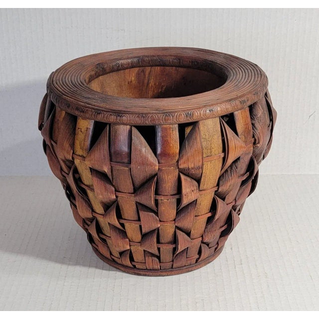 Mid 20th Century Vintage Artistic Japanese Split Woven Rattan Pencil Reed Planter For Sale - Image 5 of 12