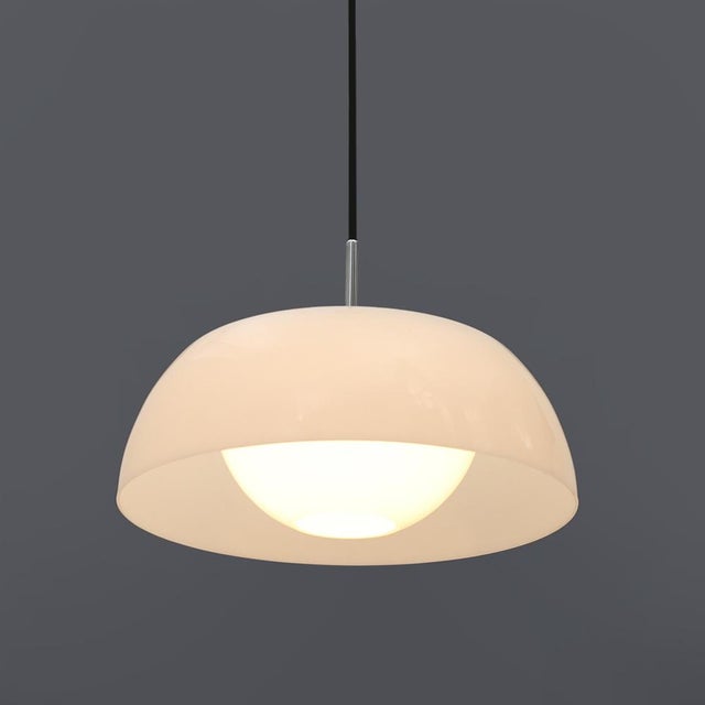 Pendant Light in Chromed Metal, Methacrylate and White Glass, 1960s For Sale - Image 9 of 13