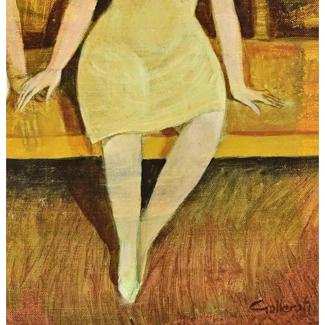 Contemporary Alberto Gallerati, In the Waiting Room, 1980s, Mixed Media Painting For Sale - Image 3 of 5