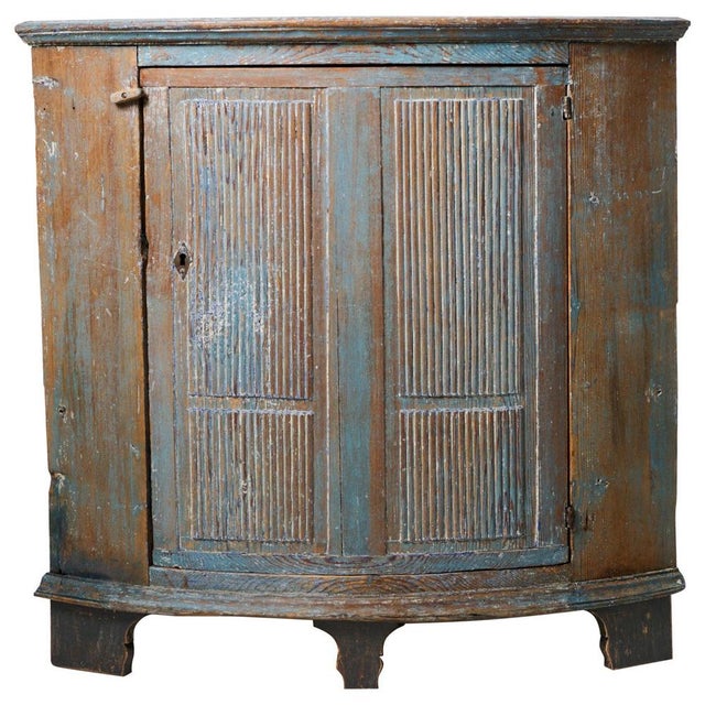 Antique Swedish Folk Art Blue Corner Cabinet in Gustavian Style, 1800s For Sale - Image 9 of 9