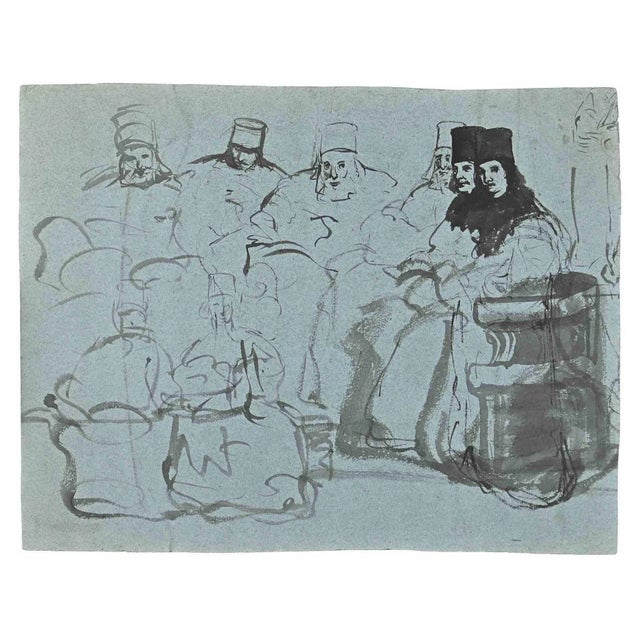 Edouard Dufeu, Popes, Watercolor on Paper, Mid 20th Century For Sale