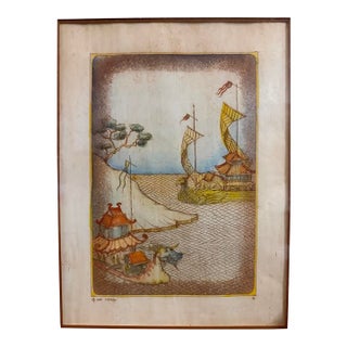 Late 20th Century Dan Mitra, "War With the Japanese" Hand Colored Etching For Sale
