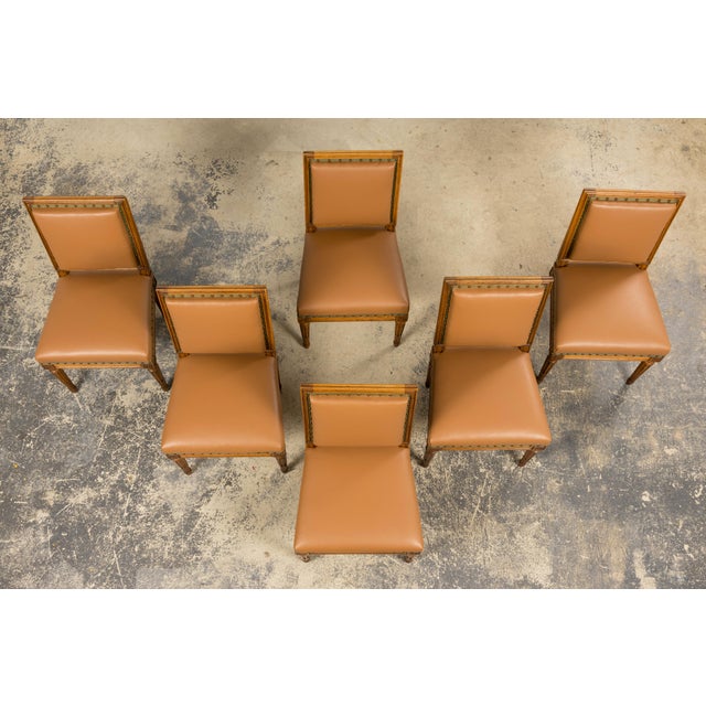 Late 19th Century French Louis XVI Style Dining Chairs in Tan Leather, Set of 6 For Sale - Image 4 of 18