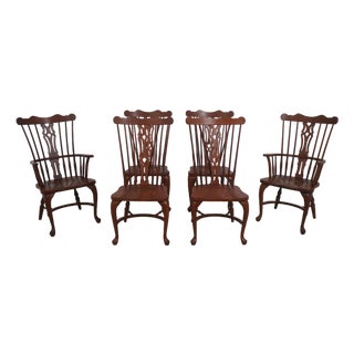 Set of 6 Solid Cherry Brace Back Windsor Chairs For Sale