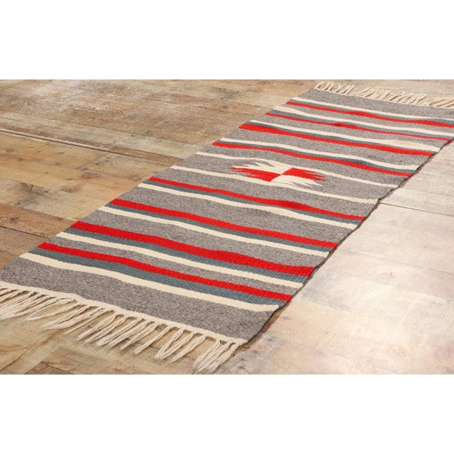 Textile Vintage Rio Grande Chimayo Banded Blanket Rug - 02'00 X 05'00 For Sale - Image 7 of 9