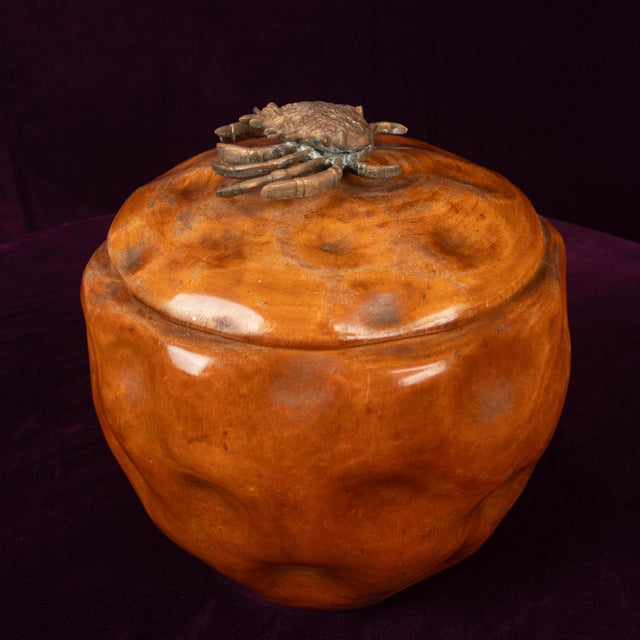 Overview a rare early lidded box by aldo tura, made in italy in the 1940s. Hand-carved from solid pear wood with a softly...