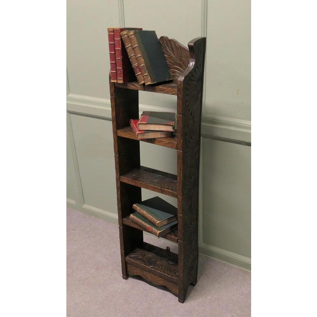 Tall Japanese Liberty Arts and Crafts Carved Bookcase with Sunflowers, 1900 For Sale - Image 10 of 11