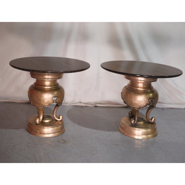 Chinese 18th Century Chinese Cast Bronze Tripod Censers Modified With Tabletops - a Pair For Sale - Image 3 of 12