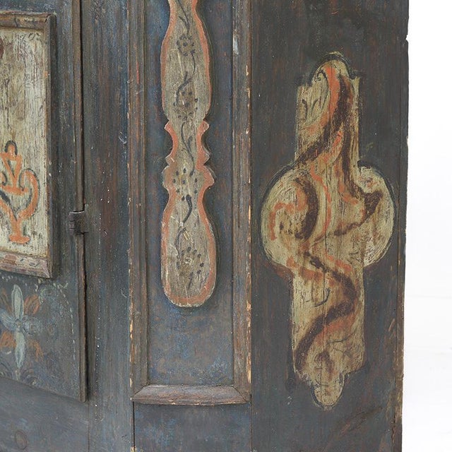 Antique Rustic Farmhouse Folk Art Painted Bridal Cabinet, 1882 For Sale - Image 17 of 18