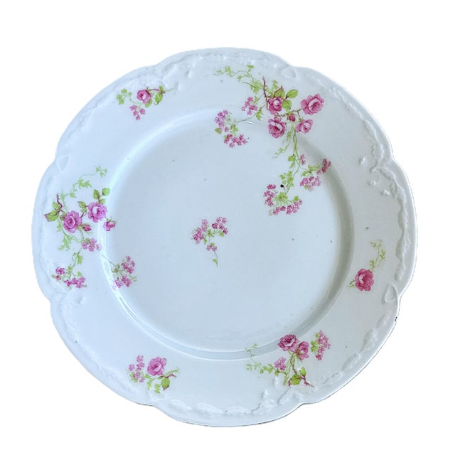 Limoges, France Antique French Limoges Pink Floral Embossed Dinner Plates - Set of 4 For Sale - Image 4 of 10