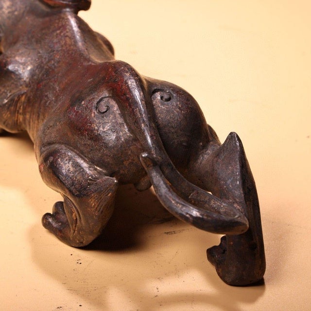 Vintage Bronze Recumbent Beast Statue - Gilt Animal Figurine For Sale - Image 9 of 10