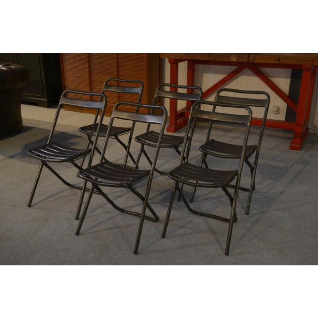 Black Industrial Folding Chairs, 1950, Set of 6 For Sale - Image 8 of 15