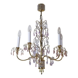 Chandelier Pink, Purple Crystals and Crystal Balls from Palwa, 1970s For Sale