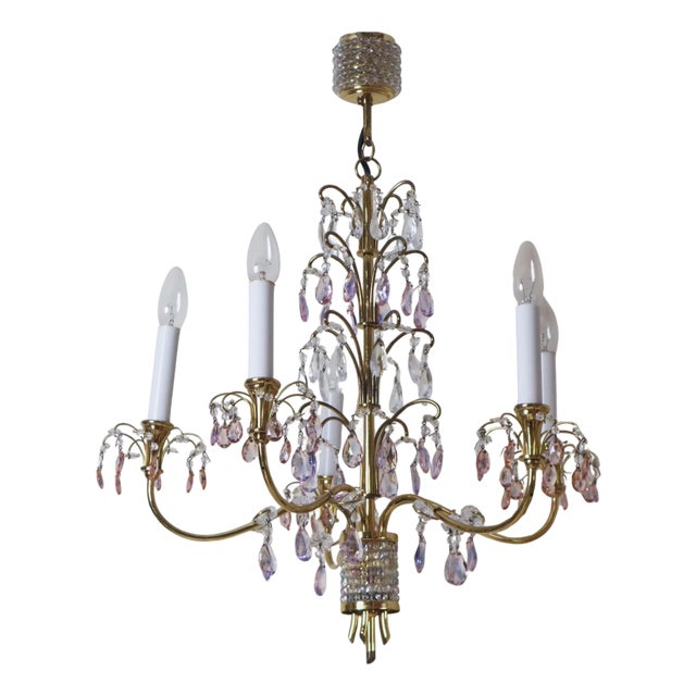 Chandelier Pink, Purple Crystals and Crystal Balls from Palwa, 1970s For Sale