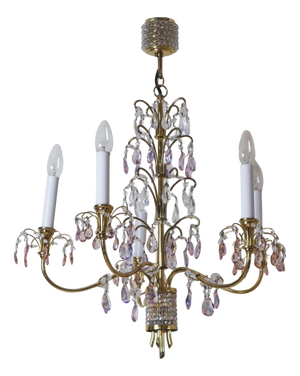 Chandelier Pink, Purple Crystals and Crystal Balls from Palwa, 1970s