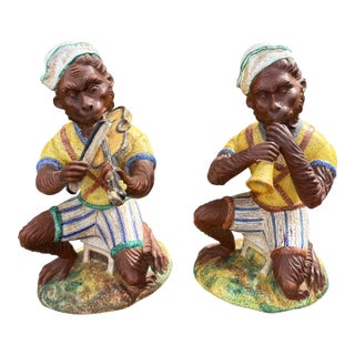 Pair of Italian Glazed Terracotta Monkeys For Sale