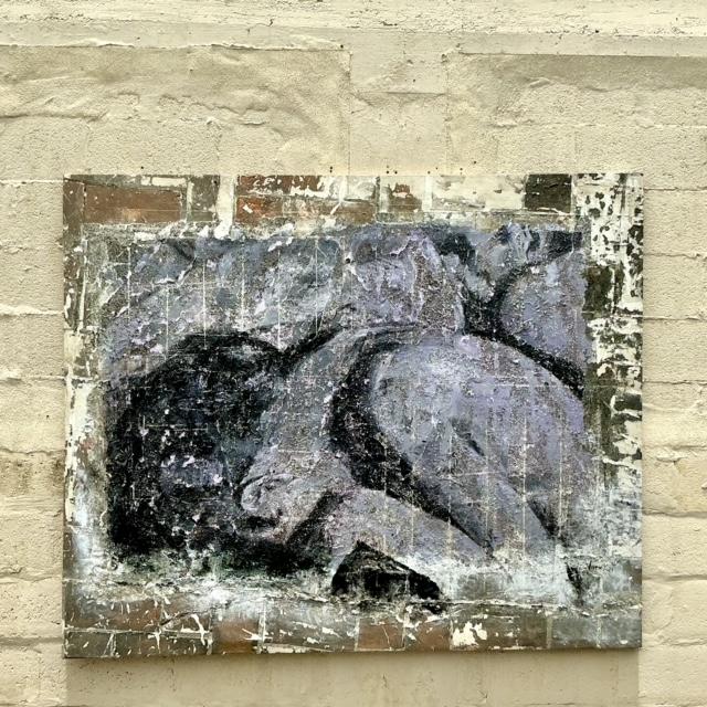 Gray Vintage Boho Monumental Original Textured Abstract Painting on Canvas For Sale - Image 8 of 9