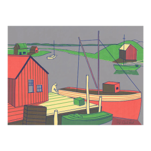 1970s Carl Reid Fishing Docks Serigraph