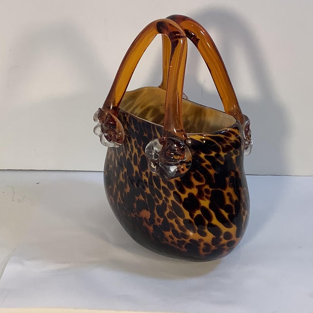 Vintage Italian Murano HandBlown Tortoise Glass Purse Vase. Chairish