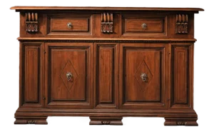 (One of a Kind) Italian Walnut Tuscan Sideboard With Inlaid Panel Doors & Brass Hardware