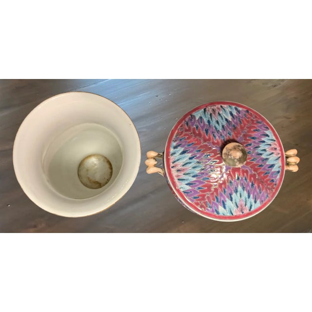 Toyo Pink Peacock Feather Pattern Porcelain Vase Container Set- A Pair For Sale - Image 15 of 18