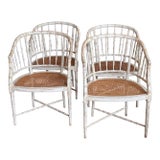 Set of Four Regency Style White Painted Faux Bamboo Armchairs With Cane Seats For Sale