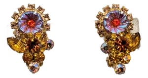 Vintage 1960s Verified Delizza & Elster Rhinestone Flower Clip Earrings- 2 Pieces