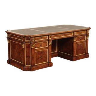 Francesco Molon Burl Wood Leather Top Executive Desk For Sale