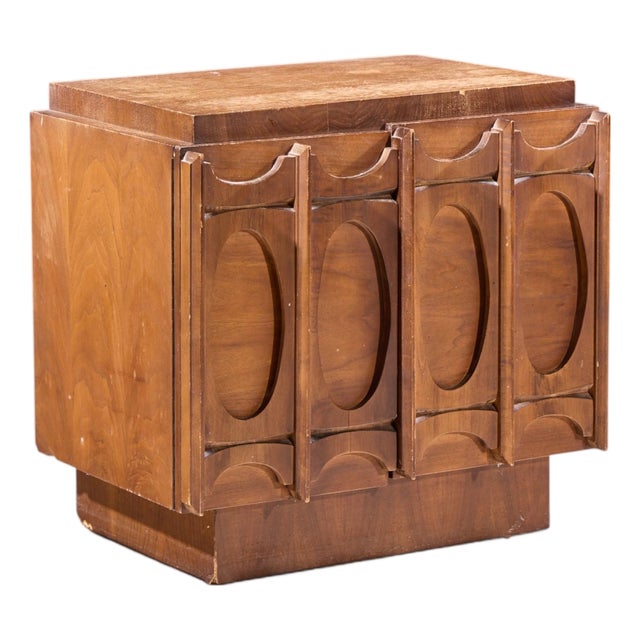 Tobago Brutalist Mid Century Walnut Nightstand For Sale