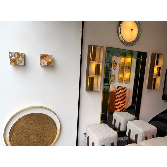 1970s Glass Cube Square Metal Sconces by Poliarte - a Pair For Sale - Image 6 of 12